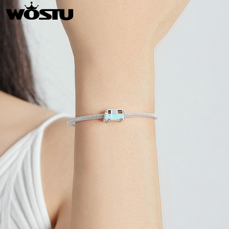 WOSTU 925 Sterling Silver Punk Style Jeep Charm Enamel Outdoor Travel Car Beads Fit Original Bracelet Birthday Cool DIY Gift