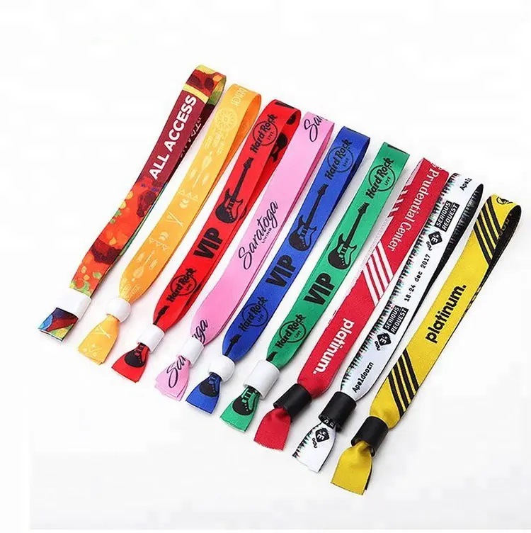 Customised festival event ribbon fabric wrist band wristband custom holographic vip ticket no minimum order event bracelet for party Festival