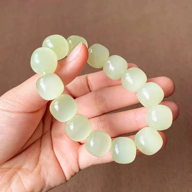 Natural Blue White Jade Beautiful Bracelet Mens Old Barrel Bead Hand String Xiuyu Mens Niche Womens Stone Advanced Jewelry 240522
