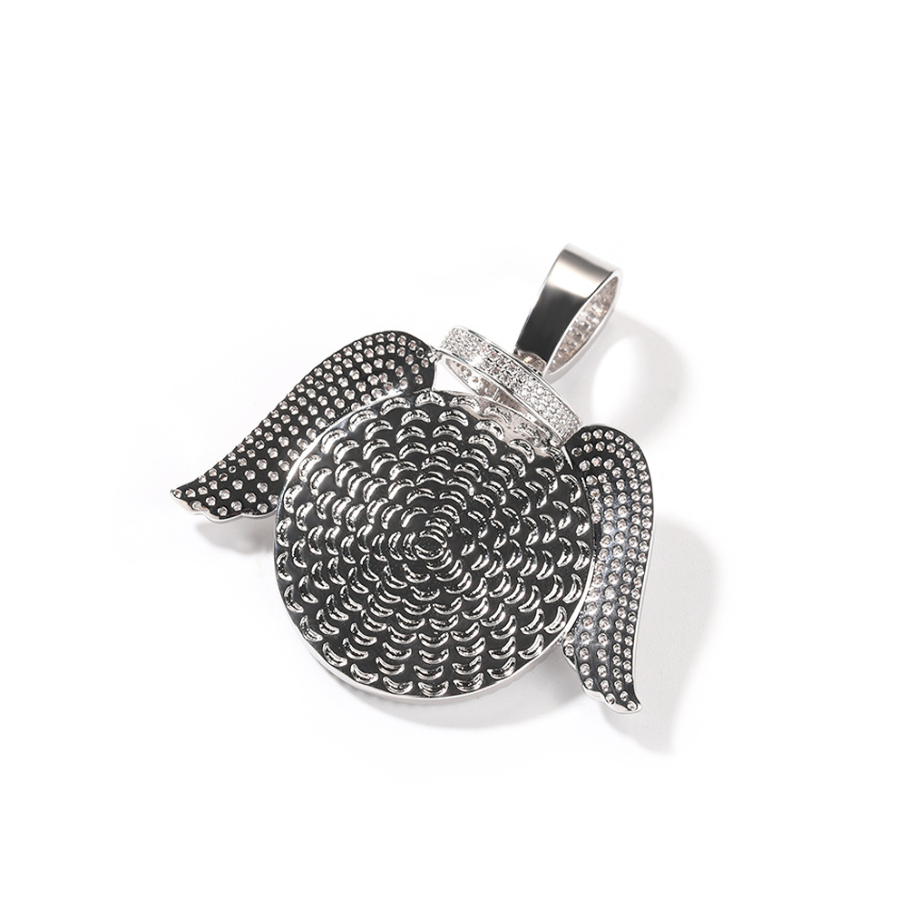 Personalized Angel Wing Pendant Jewelry for Photos - Hip Hop Design with Sparkly 5A CZ Stones