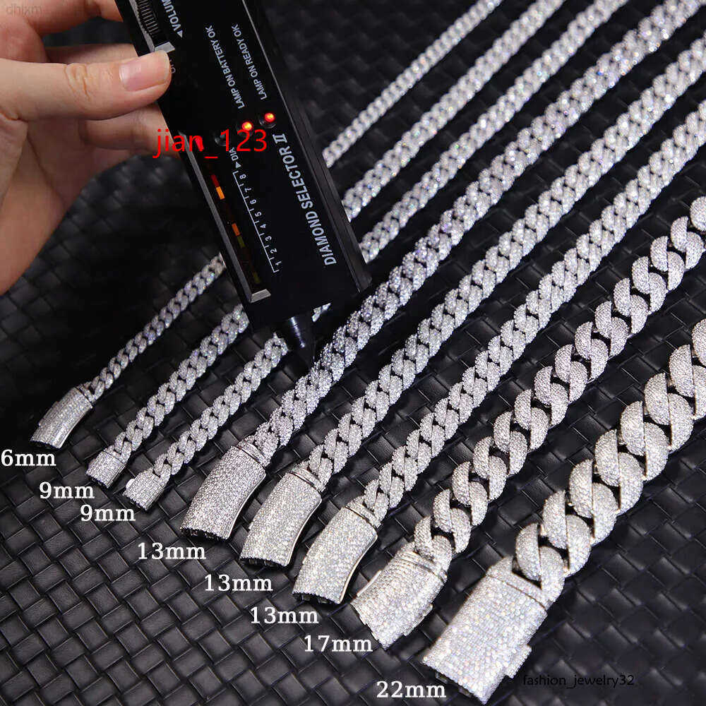 Hot-sale Iced Out 6mm-13mm Vvs Moissanite Dia Chain S Sterg Sier Cuban k for Men Hiphop Fine Jewlery Necklaces