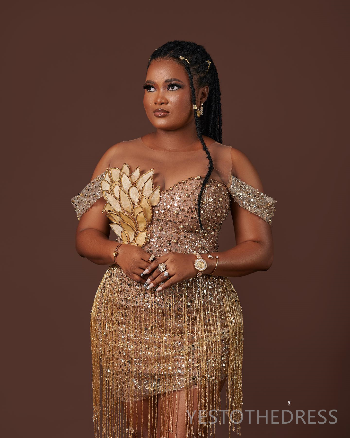 2024 Plus Size Gold Cocktail Dresses For Women Evening Wear Birthday Gowns Illusion Sheer Neck Sequined Lace Pearls Decorated Beading for African Blac