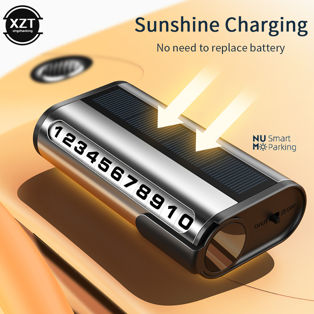 Car Parking License Plate Luminous Car Moving License Plate Solar Charging Temporary Parking Phone Number Card Car Accessories
