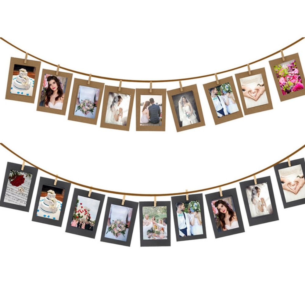 10Pcs/Set DIY Craft Paper With Clips Rope Wall Photo Frame Hanging Picture Album Wedding Happy Birthday Home Decor H260306