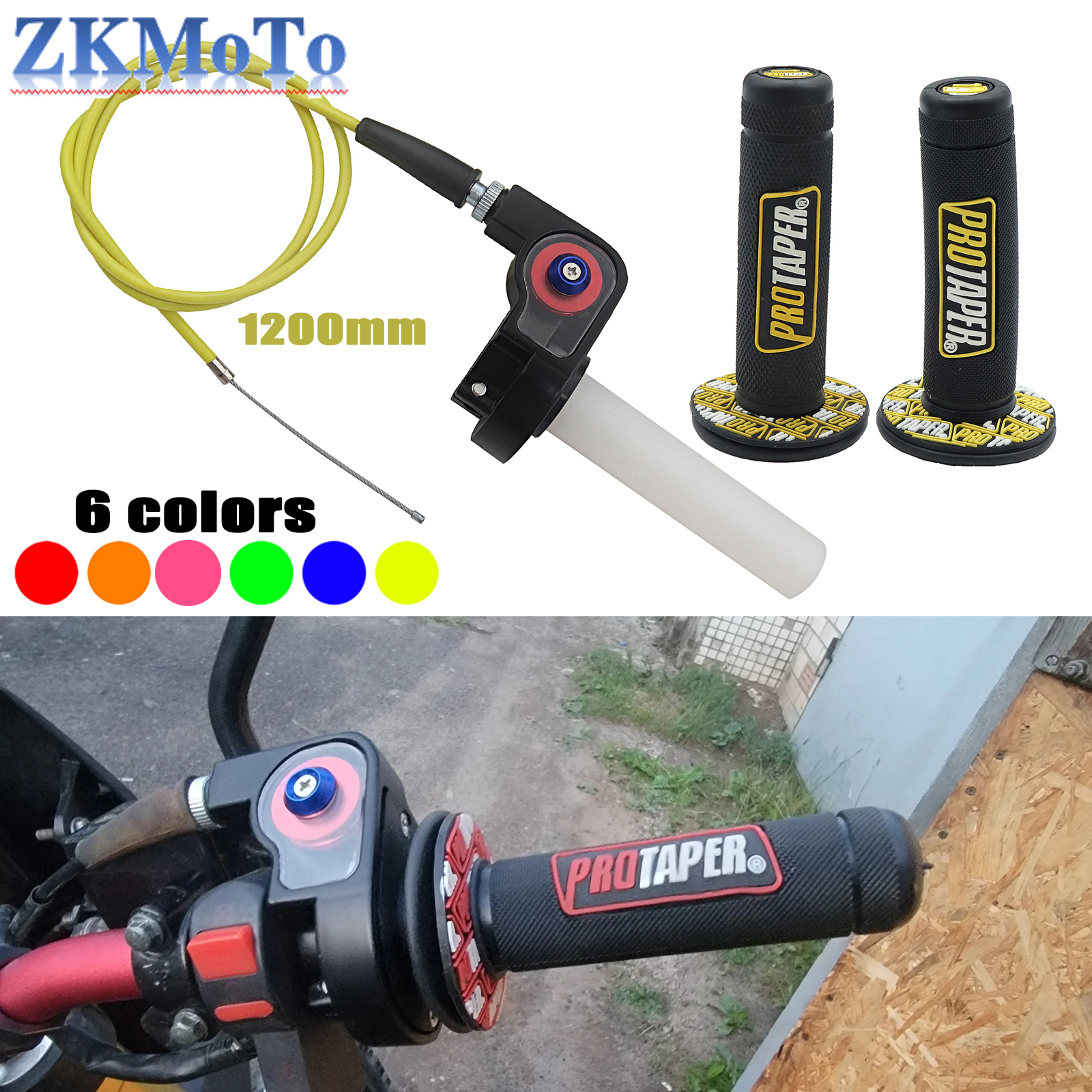 Motorcycle Grips with 1/4 Quick Turn Throttle Settle 1200MM Throttle Cable for PRO TAPER Handlebar Dirt Pit Bike Motocross Parts