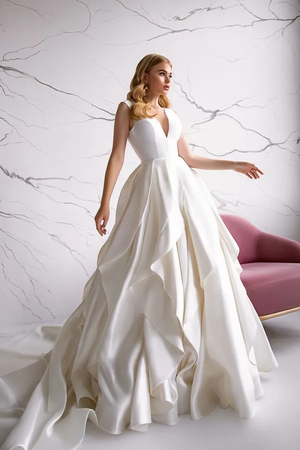 Summer Eva Lendel Dresses V Neck Vestido De Noiva A Line Satin Tiered Ruffles Boho Beach Wedding Dress Bridal Gowns Vestido