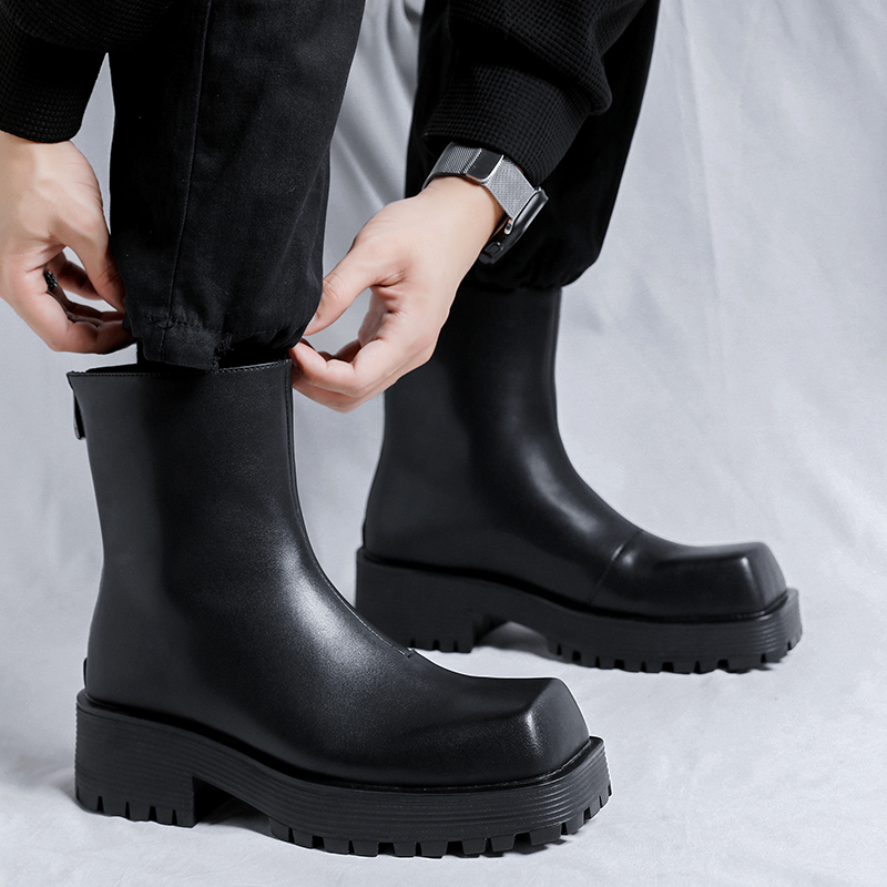 Soled Thick Platform Designer Square Head Soft Leather Boots Fashion Trends Mens Street High Top Shoes f43c