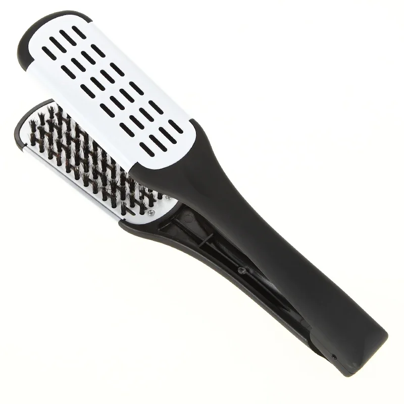 Hairdressing Clamp Comb Double Sided V Brush Natural Ceramic Plywood Straightening Comb Women Styling Tools Hair Straightener