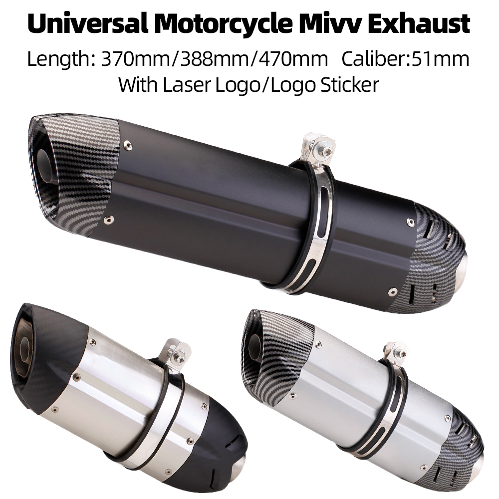 51MM Universal Motorcycle mivv Exhaust Muffler Pipe for Z250/800/900 R1/3/6/25 MT07 ZX10R/6R ETC Moto Exhaust Tube Modification