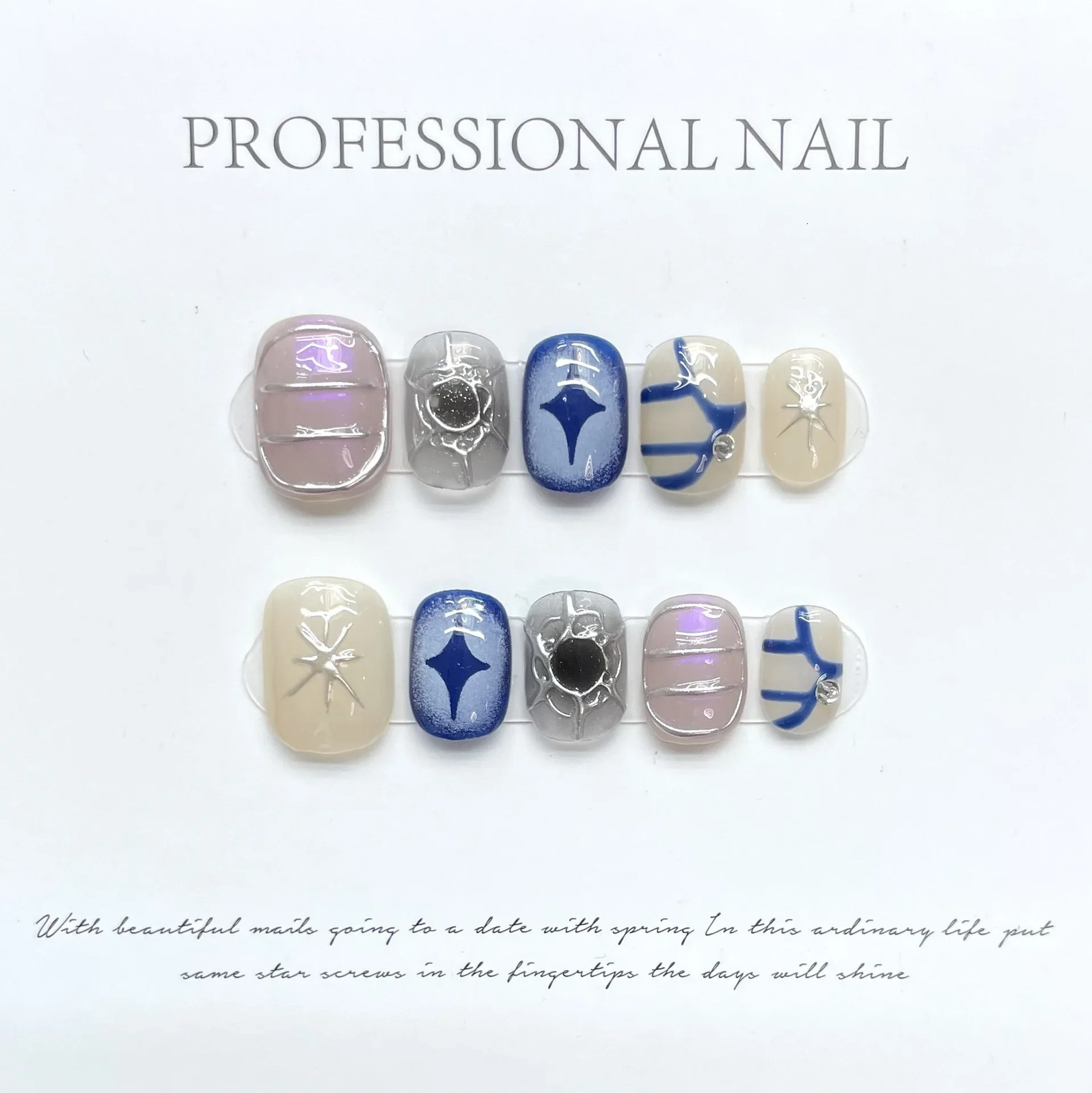 10Pcs Handmade Kawaii Press on Nails Short Korean Cute Star Reusable Adhesive False Nails Acrylic Nail Tips Nail Art Y2k Girls 240522