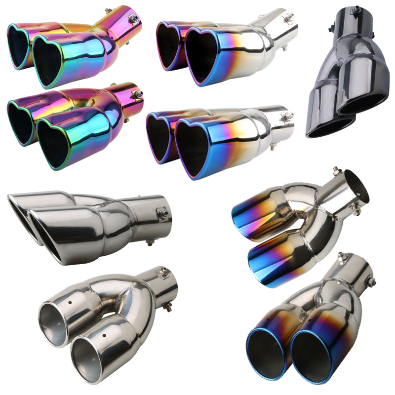 exhaust tip universal heart shape exhaust tip double rear exhaust muffler sound system echappement car accessories