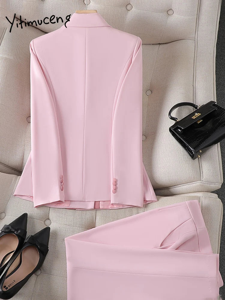 Yitimuceng Women Suits Office Sets Chic Panelled Long Sleeve Double Breasted Blazers High Waisted Pants Slim Skirts 240518