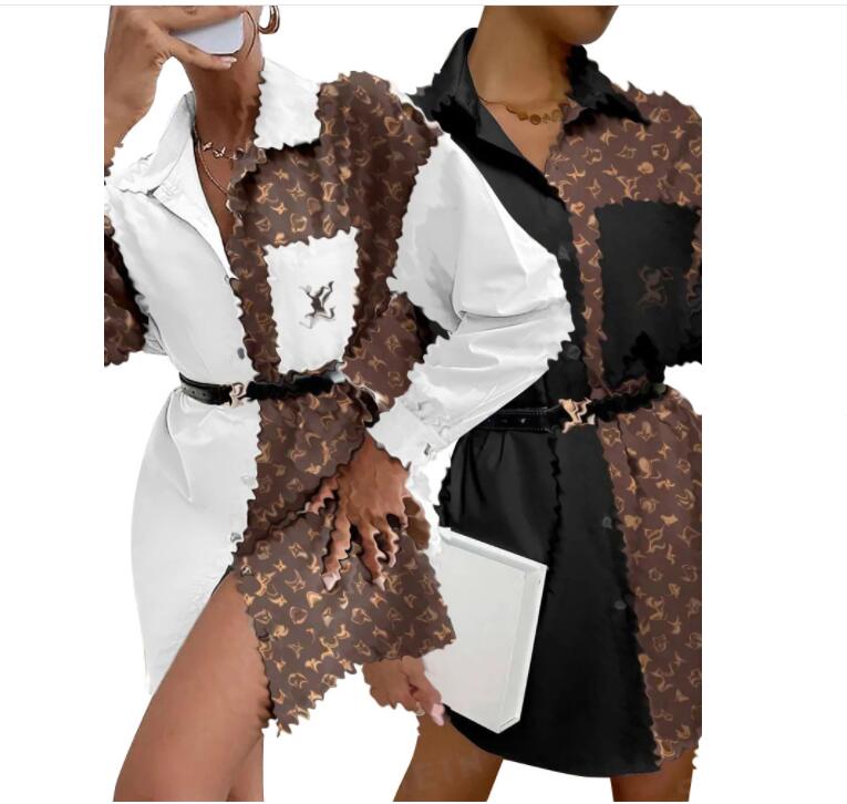New Luxury brand women's casual Blouses shirt designer Panelled high-quality woven fabric lapel shirts skirt with pocket
