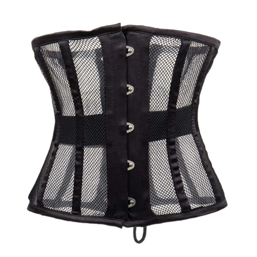 Women Waist Trainer Underbust Sexy Mesh Bustiers Goth Vintage Slim Body Belts Streetwear See Through Corset Black Apricot