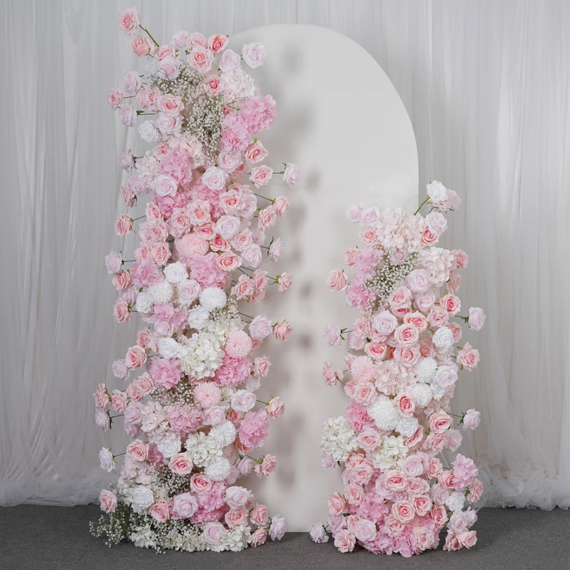 Pink White 5D Rose Hydrangea Babysbreath Wedding Backdrop Arch KT Board Decor Floral Arrangement Table Sofa Runner Event Props