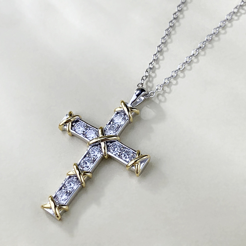 2024 Choucong Top Sell Cross Pendant Sparkling Luxury Jewelry 925 Sterling Silver &Gold Plated White 5A Cubic Zircon CZ Diamond Gemstones Women Clavic