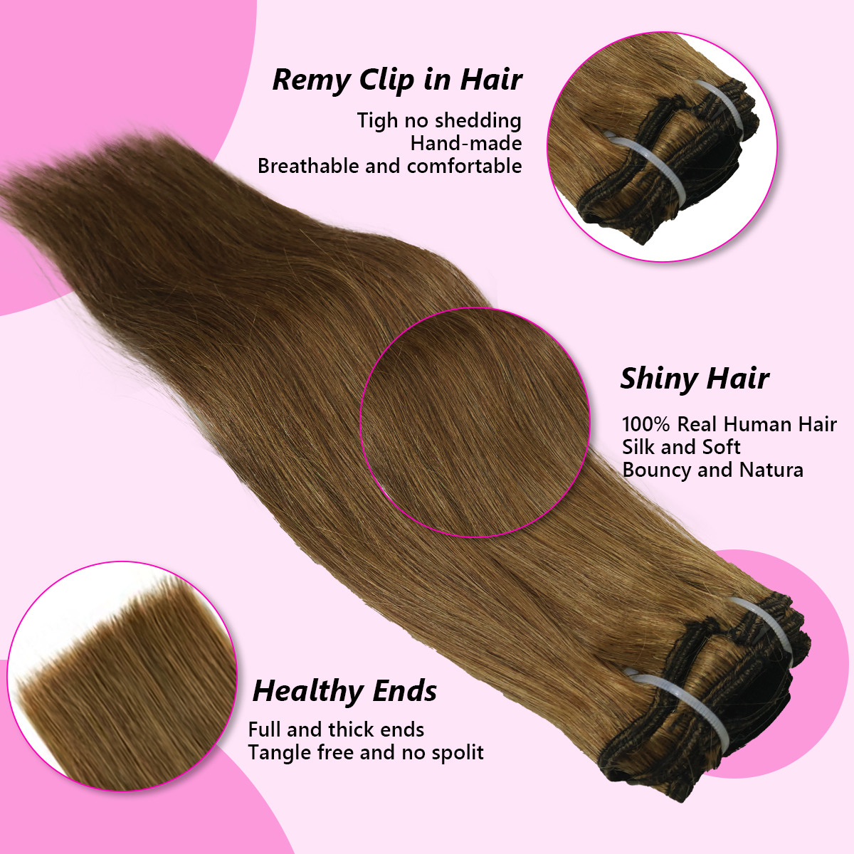 Straight Clip In Hair Extensions Medium Light Brown 100% Human Hair 18Inch 120g #6 8PCS Hair Extensions 16- 26inches for Women