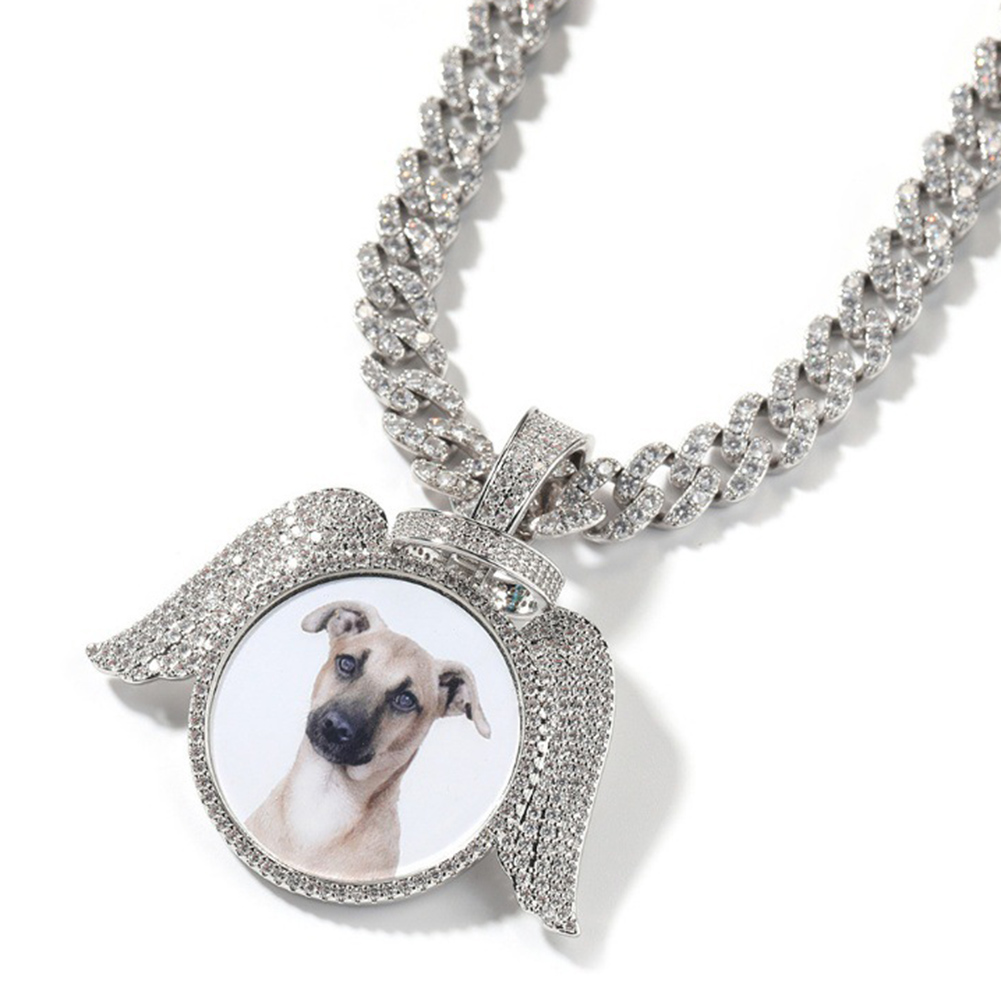Personalized Angel Wing Pendant Jewelry for Photos - Hip Hop Design with Sparkly 5A CZ Stones