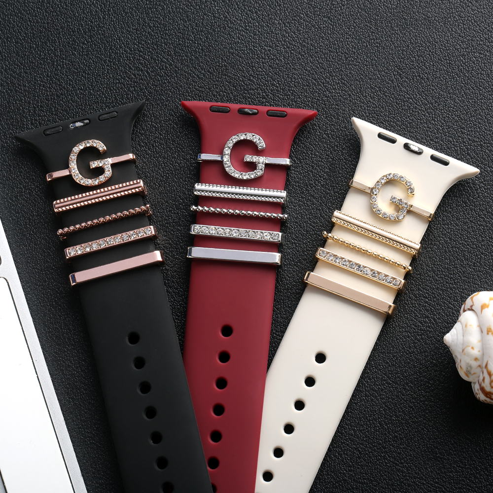 Metal Charms Decorative Ring For Apple Watch Band Shinny Diamond Ornament For iwatch Bracelet Smart Watch Silicone Strap Charms