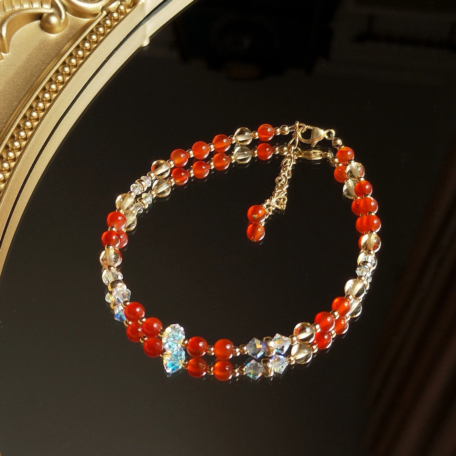 Lii Ji Natural Stone 4mm Carnelian Citrine 14K Gold Filled Beaded Anklet 203cm Crystal Handmade Jewelry For Women Gift 240522