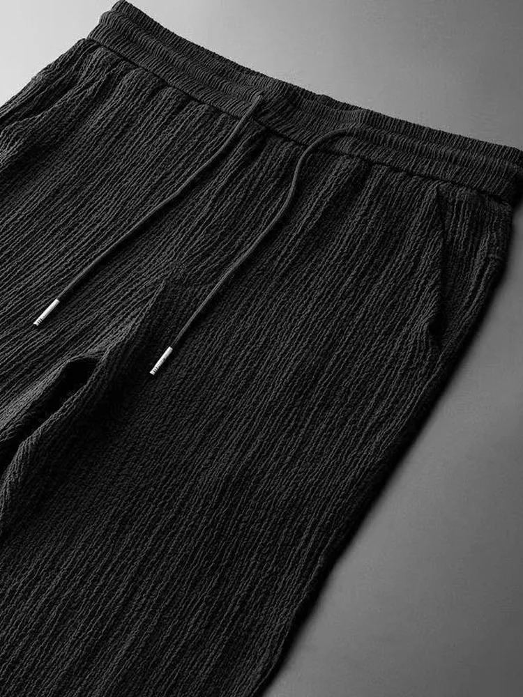 Mens Solid Pleate Two Piece Suits Summer male TurnDown Collar Short Sleeve Top Sets Casual Long Straight Pants Outfits 240518
