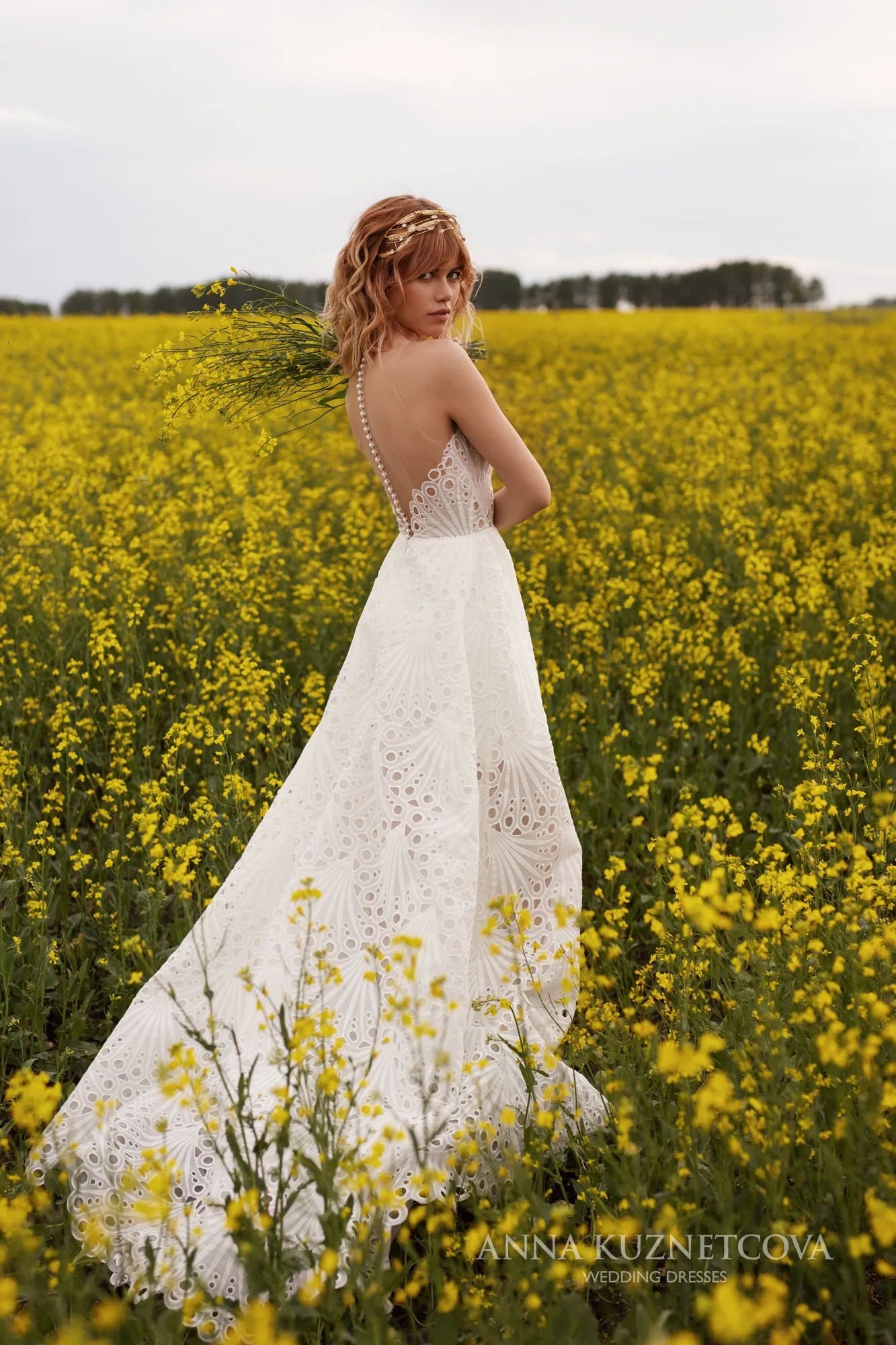 Lace Wedding Newest Dresses Jewel Neck Button Back A Line Floral Bohemian Beach Robes Bridal Gowns Vestido