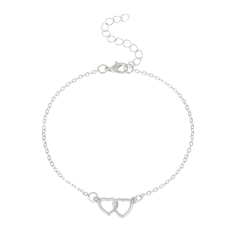 Simple Double Heart Anklet for Women Hollow Gold Color Love Foot Ankle Leg Bracelet Summer Beach Leg Chain Jewelry Accessories