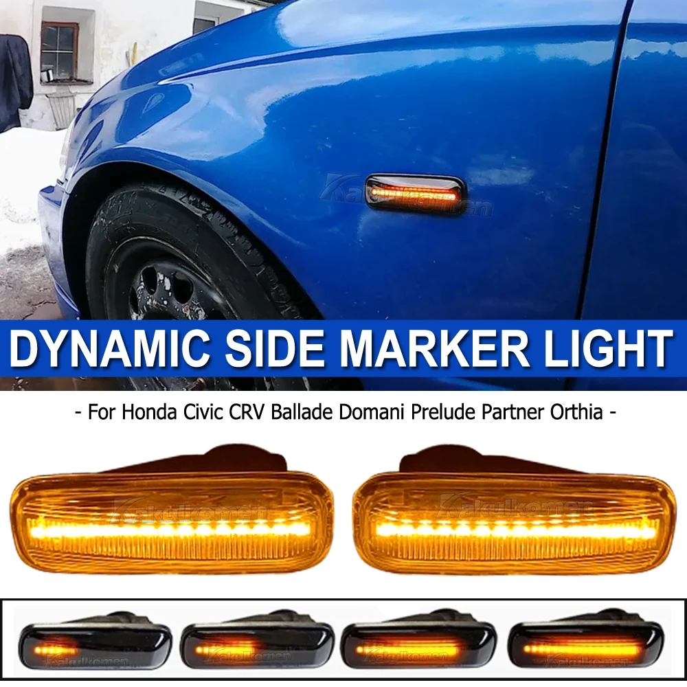 2X LED Flash Side Marker Lights For Honda Civic CRV Ballade Domani Prelude Partner Orthia LED Fender Indicator Turn Singnal Lamp