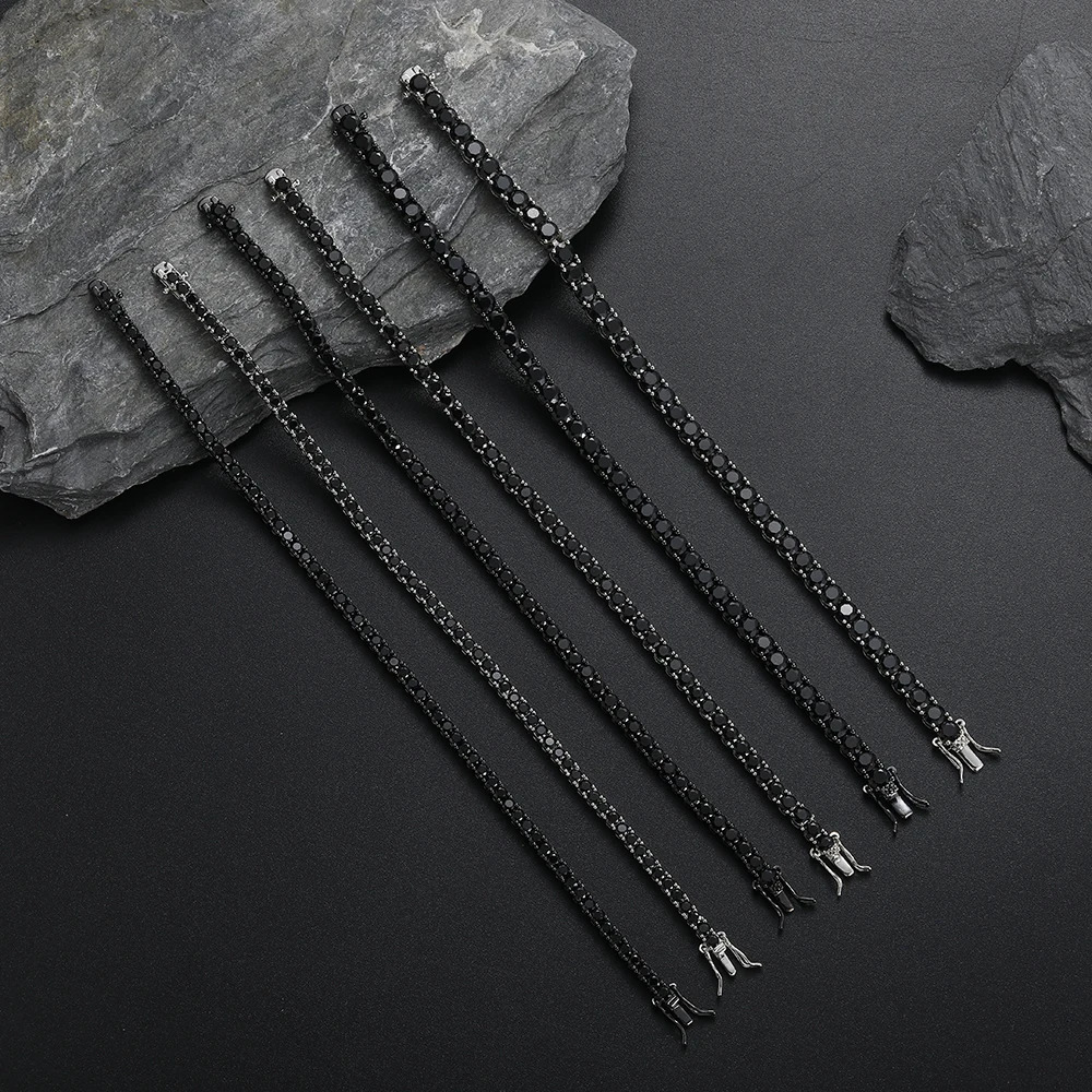 3MM 4MM 5MM Black CZ Stone Tennis Bracelets Men And Women Hip Hop Jewelry BB148 240522