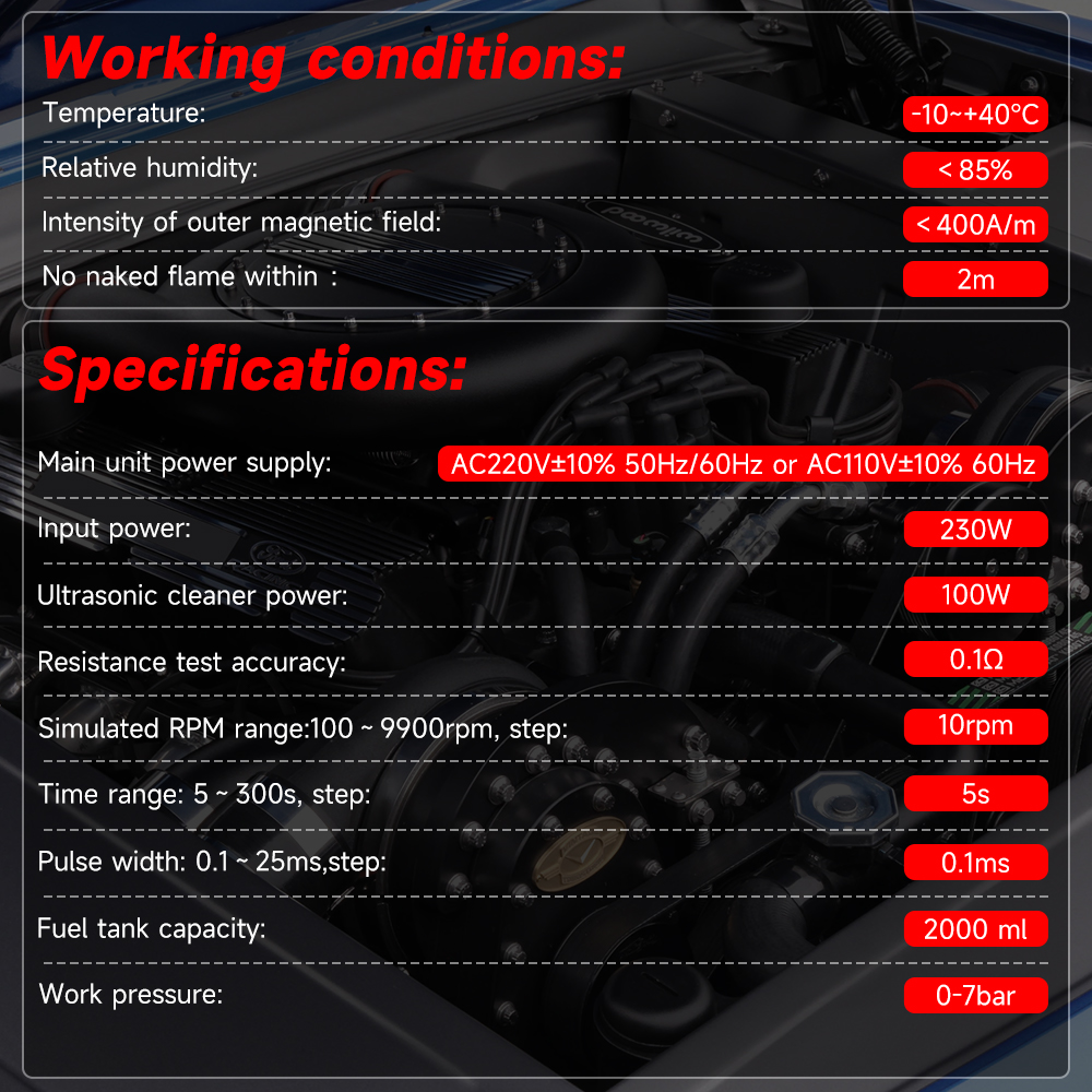 ANCEL AJ600 GDI Fuel Injector Cleaner Fuel Injector Tester for Gasoline Car 6 Cylinders for 110V/220V