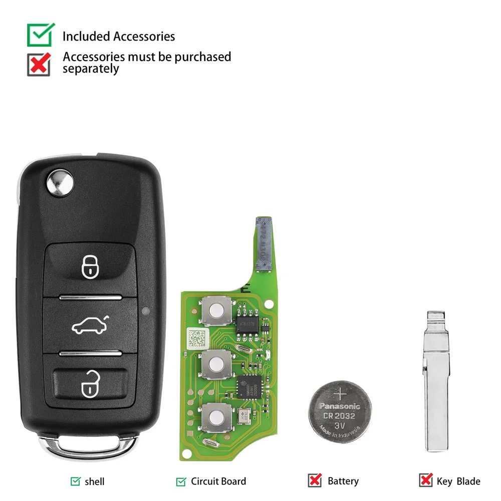 5pcs Xhorse XEB510EN B5 Super Remote with XT27B Super Chip 3 Buttons Car Remote Key for Volkswagen Car Keys for VVDI Key Tool