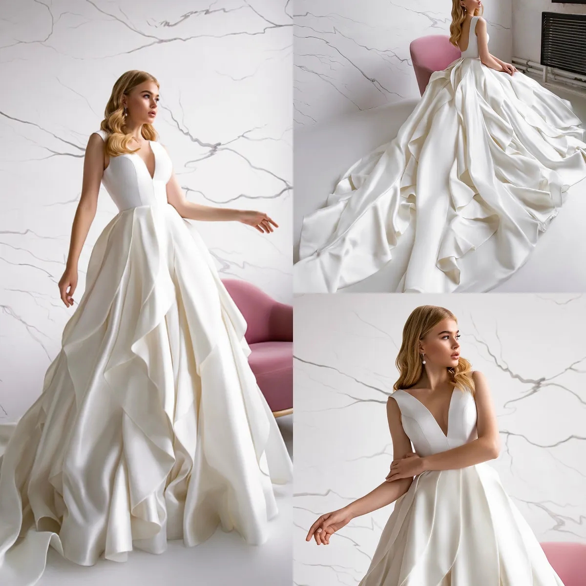 Summer Eva Lendel Dresses V Neck Vestido De Noiva A Line Satin Tiered Ruffles Boho Beach Wedding Dress Bridal Gowns Vestido