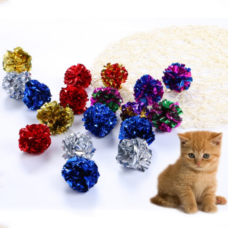 12pcs Cat Mylar Crinkle Balls Cat Toy Interactive Sound Ball Plastic Big Balls Crinkle Crackle Ring Paper Kitten Pet Play Toys