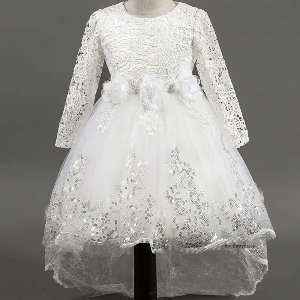 Flower Red Trailer Puffy Wedding Party Girl First Communion Attended Princess Lace Evening Dress 0522