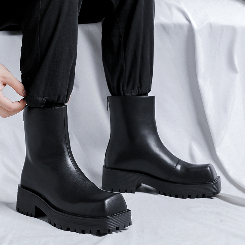 Soled Thick Platform Designer Square Head Soft Leather Boots Fashion Trends Mens Street High Top Shoes f43c