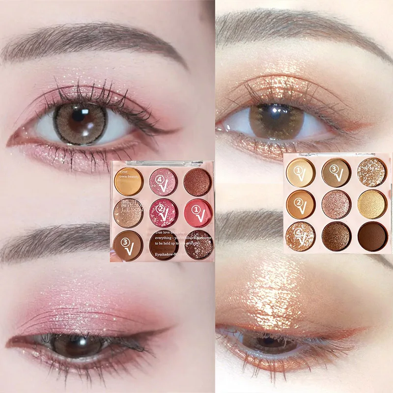 9Colors Eye Shadow Palette Pink Purple Earth Tone Pigments Tinted Powder Face Highlighters Pearly Glitter Matte Eyeshadow Pallet