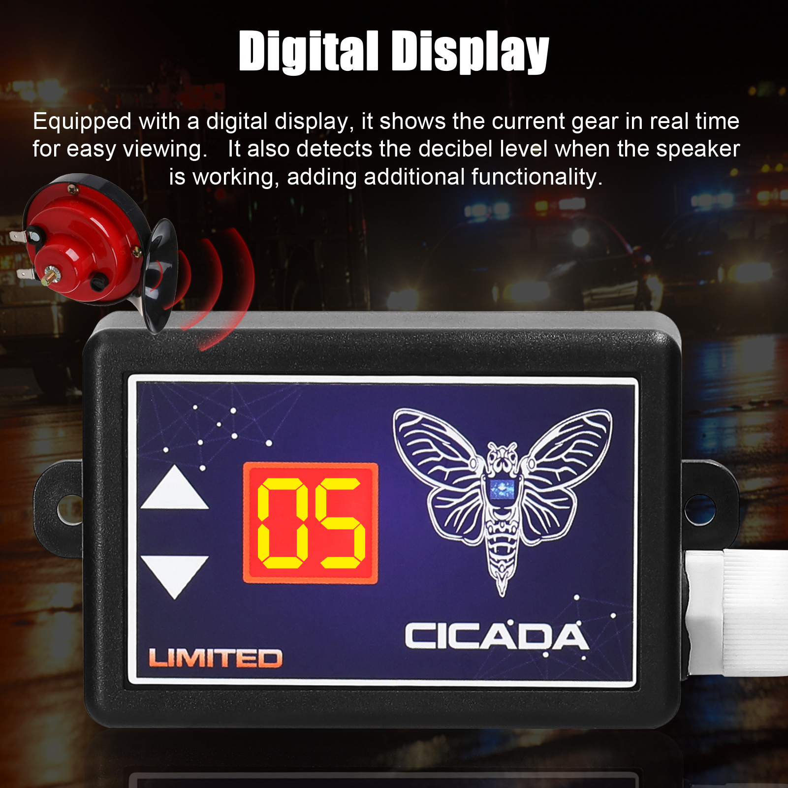 15-Tone Car Horn Controller Electric Horn Speaker Sound Control Unit with Digital Display & Pair of Double Tone Horns 12-24V