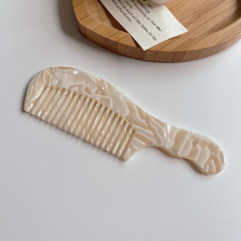 Acetic acid board comb, anti-static marble texture, large teeth comb, portable, compact handle, hair styling comb