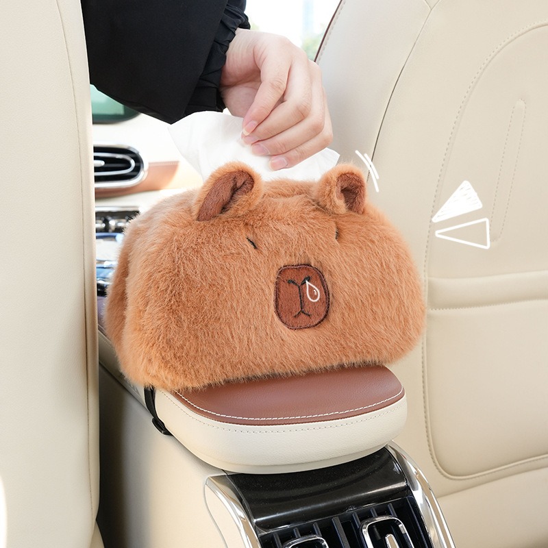 Car Tissue Boxes Capybara Plush accessories Car Backseat Hanging Tissue Bag Box Plush holder cover Tissue Holder Decorations