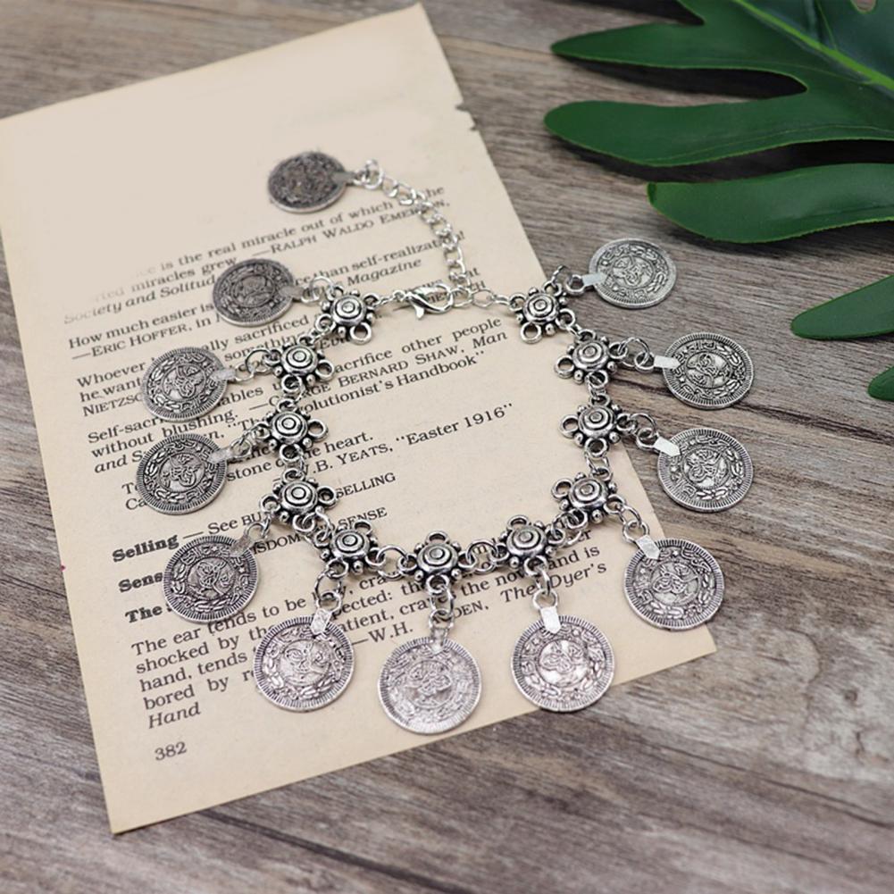 Bohemian Women Anklet Vintage Ethnic Style Hollow Round Metal Charm Adjustable Beach Foot Chain Ankle Bracelet Foot Jewelry Gift