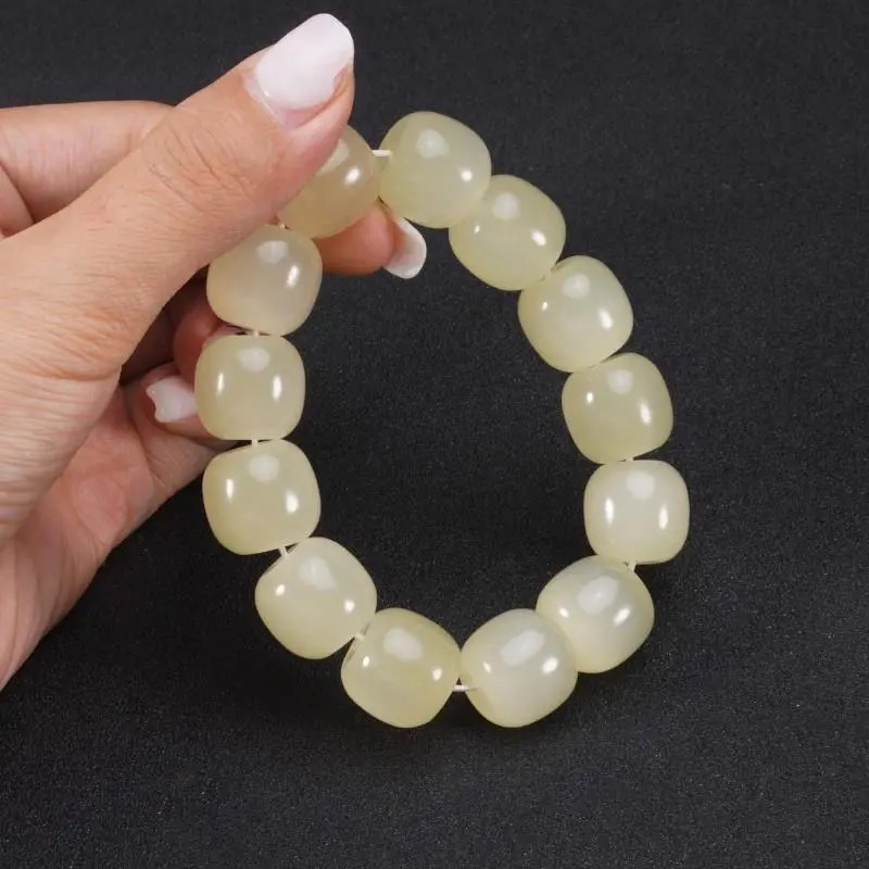Natural Blue White Jade Beautiful Bracelet Mens Old Barrel Bead Hand String Xiuyu Mens Niche Womens Stone Advanced Jewelry 240522