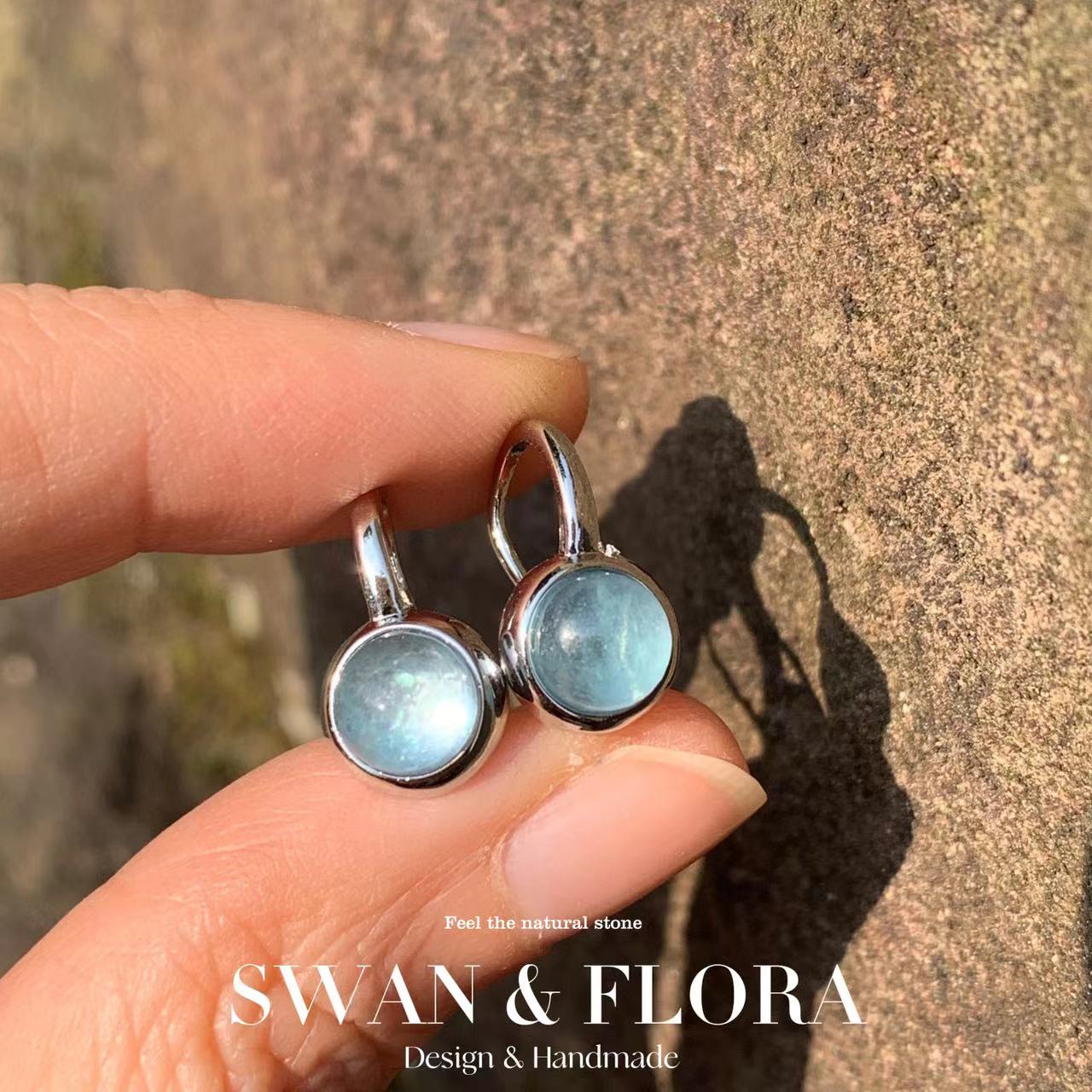 Natural Aquamarine Drop Earrings for women 925 Sterling Silver Plated Jewelry Gift Blue Simple Jewelry Classic
