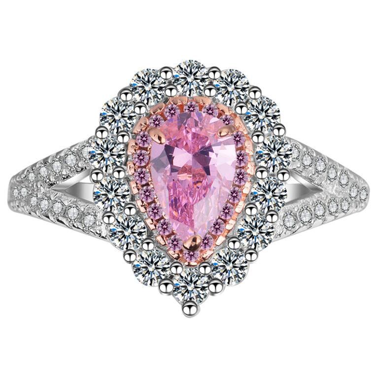 Choucong Stunning Wedding Rings Luxury Jewelry Real 100% 925 Sterling Silver Water Drop Pink Moissanite Diamond Eternity Elegant Party Women Engagemen