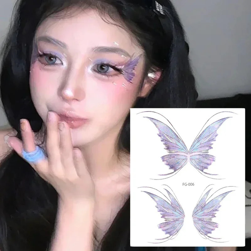 3D Face Glitter Butterfly Tattoo Stickers Shiny Wings Temporary Waterproof Body Art Decoration 240521