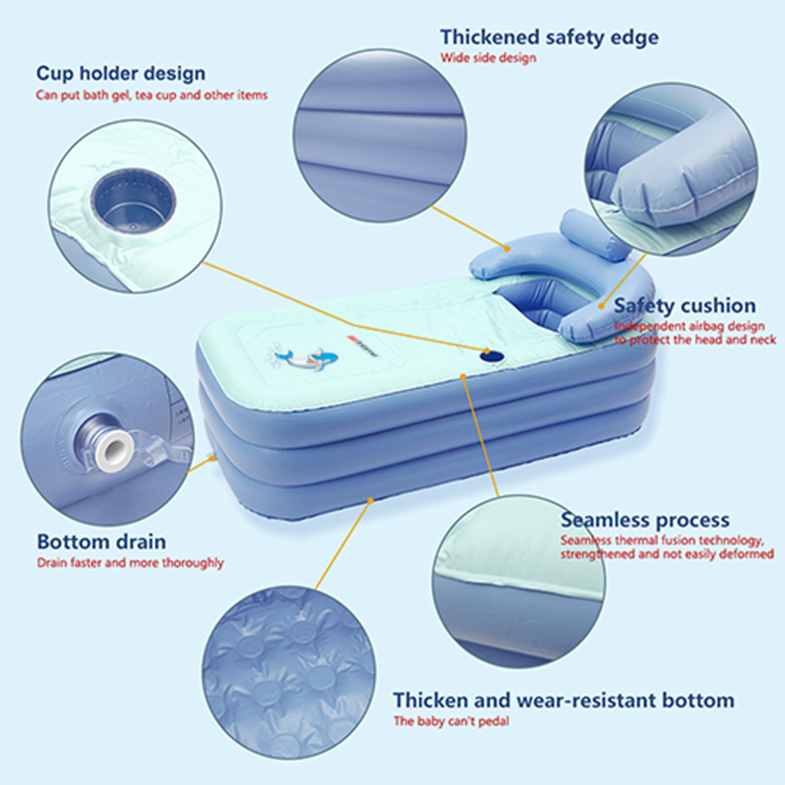 Blue Inflatable Bath Tub Adult Portable Foldable SPA Warm Bathtub Blow Up Travel Bath Fast Air Inflatable PVC Bath