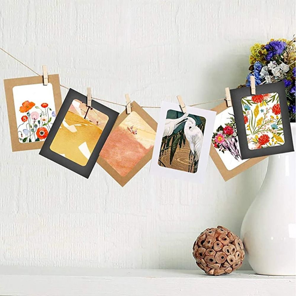 10Pcs/Set DIY Craft Paper With Clips Rope Wall Photo Frame Hanging Picture Album Wedding Happy Birthday Home Decor H260306