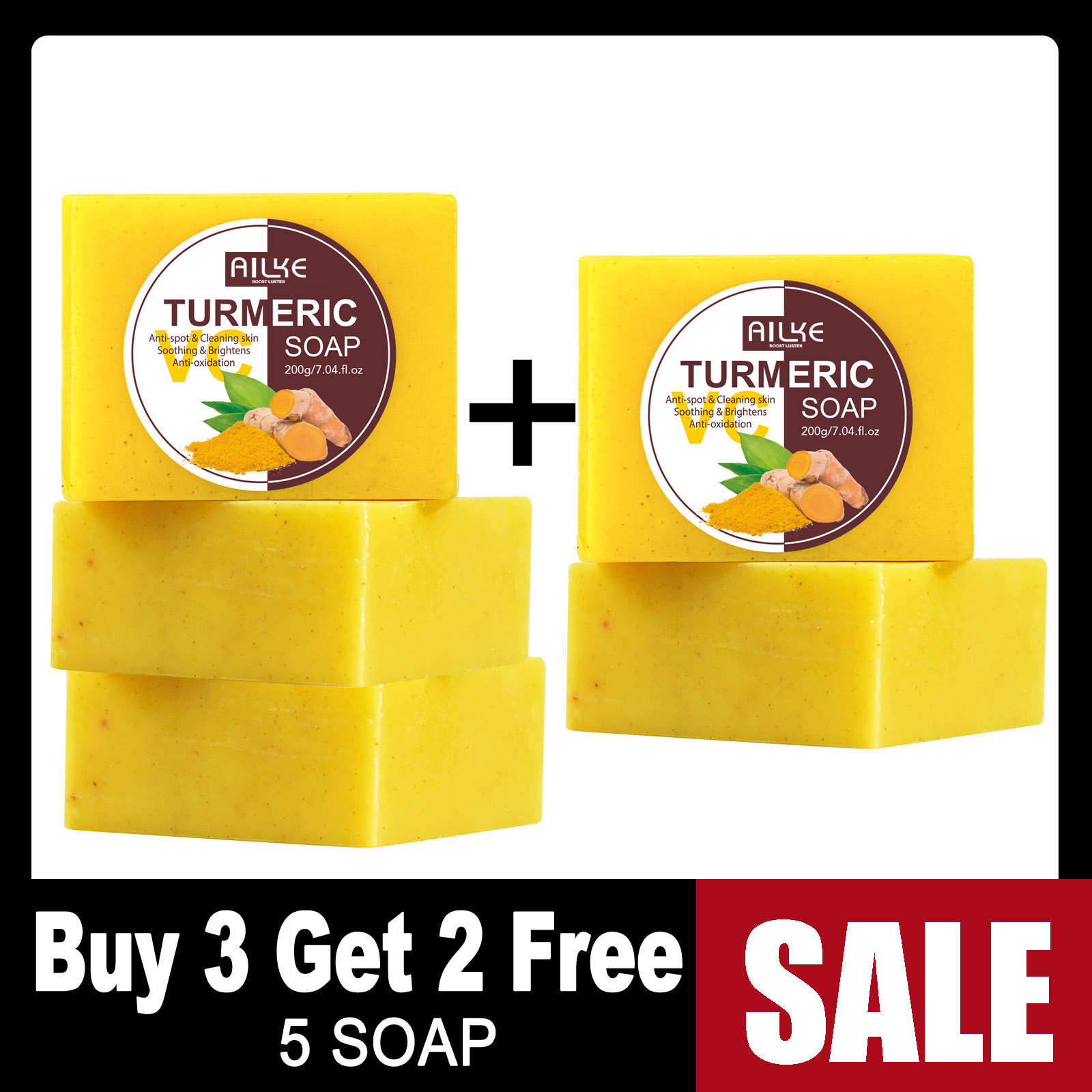 AILKE Turmeric Soap, Whiten, Remove Acne, Oil Control, Brightening, Clean Skin, Deeply Exfoliates, Even Skin Tone