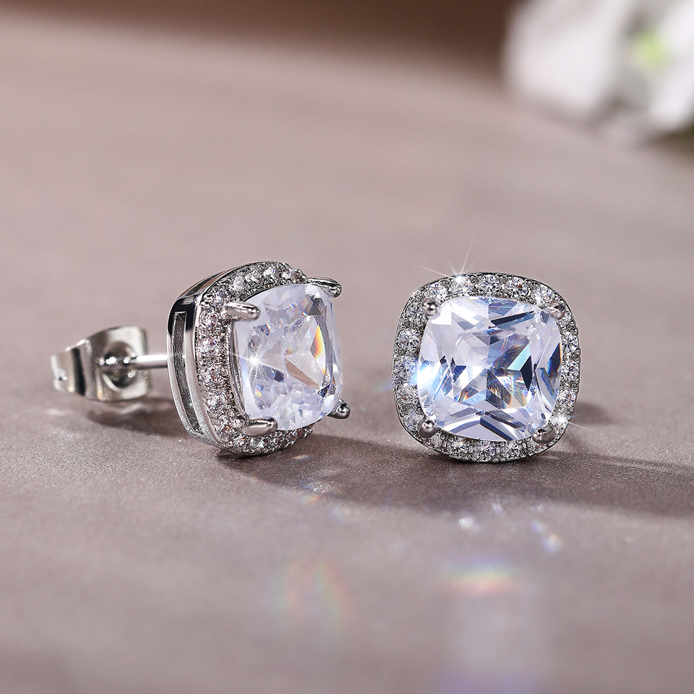Square Cubic Zircon Diamond Earring Charm Silver Gold Designer Flower Love Heart Owl Pearl Wedding Stud Earrings Dangle Gift for Woman Fashion Jewelry