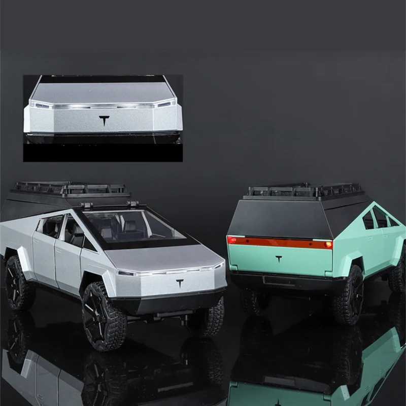 Diecast Model Cars 1/24 Tesla Cybertruck Pickup Alloy Camping RV Car Model Diecasts Metal Toy Van Touring Motorhome Car Model Sound Light Kids Gift