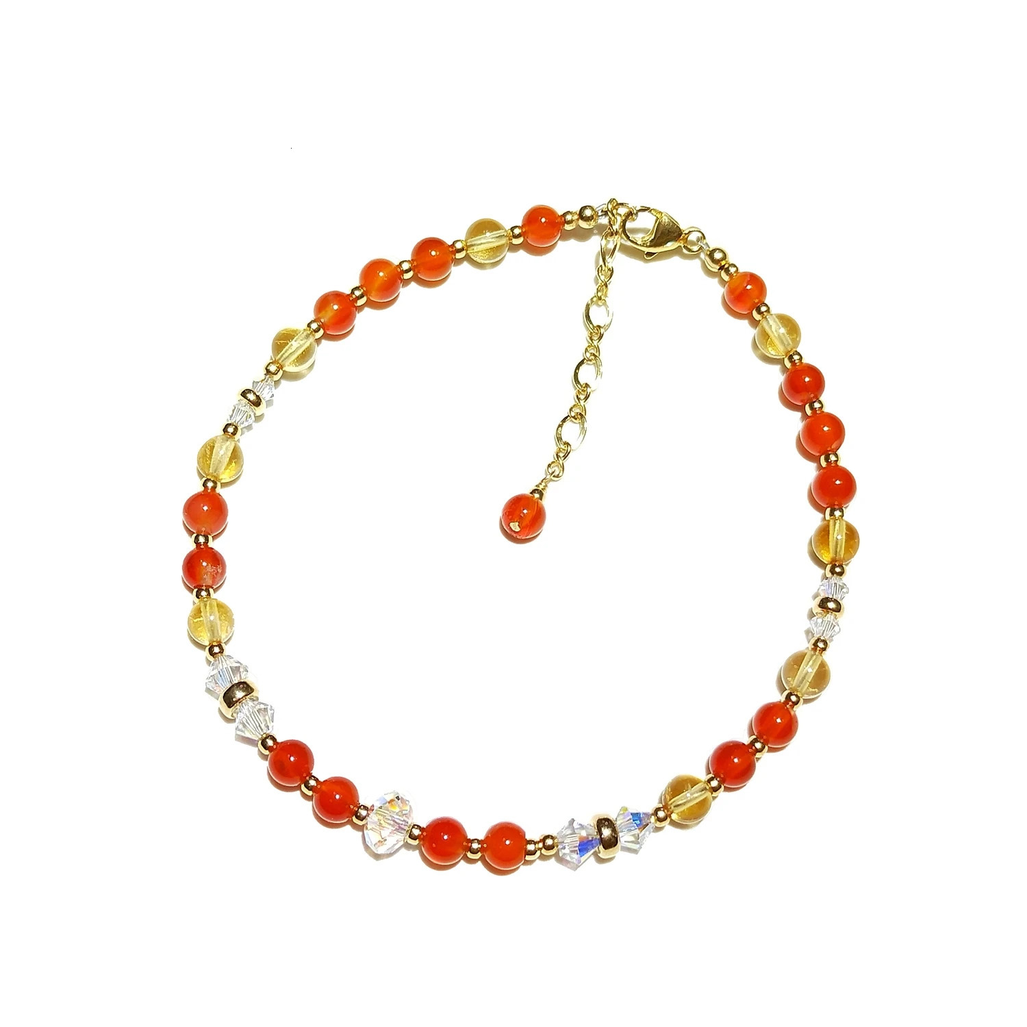 Lii Ji Natural Stone 4mm Carnelian Citrine 14K Gold Filled Beaded Anklet 203cm Crystal Handmade Jewelry For Women Gift 240522